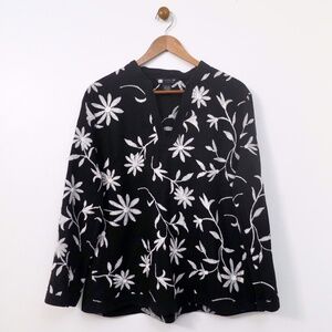 Carole Little Linen Floral Embroidered Tunic Women’s Size XL Black & White